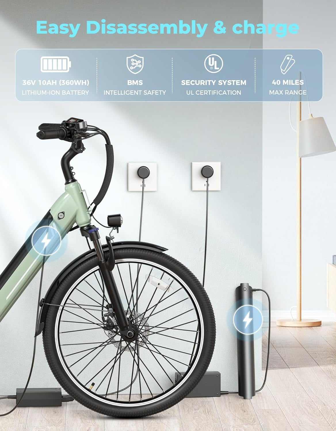 YC1/ST 26" Electric Bike, 750W Peak Motor, Step-Through Ebike for Adults, 360WH Removable Battery, up to 40Miles, Max 23MPH Urban Commuter E-Bike, 7 Speeds & Front Suspension
