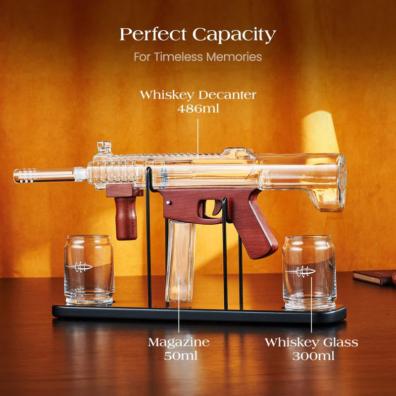 Kollea Gun Whiskey Decanter Set-Limited Edition, Detachable Liquor Decanter with Bullet Shot Shaped Glass, Cool Anniversary Birthday Gift for Him Husband Men Dad, Military Present for Home Bar Drinking Utensils Wooden Drinkware Stylish Flasks