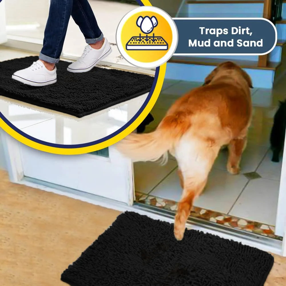 ® AS-SEEN-ON-TV Highly Absorbent Microfiber Door Mat and Pet Rug, Non Slip Thick Washable Area and Bath Mat Soft Chenille for Kitchen Bathroom Bedroom Indoor and Outdoor-Black Medium 30"X19"