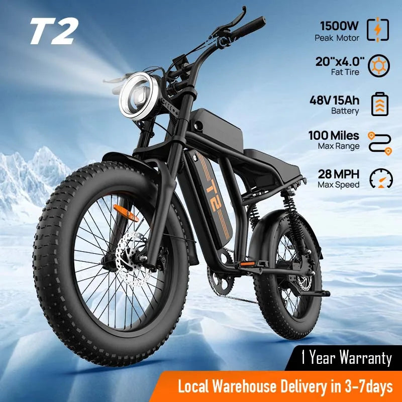 Peak 1500W Electric Mountain Bike with 48V 15.6Ah Removable Battery, 28MPH 100 Mile Range, 20" X 4" Fat Tire E-Bike