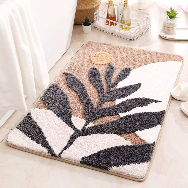 40X60Cm 50X80Cm Abstract Leaves Big Bath Mat Non Slip Boho Bath Rug Soft Microfiber Floor Mats for Tub Bathroom Indoor Doormat
