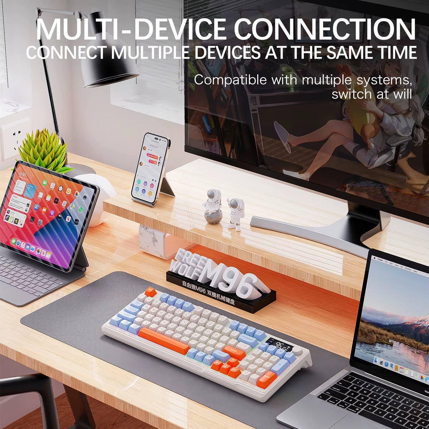 M96 Screen Wireless Keyboard Mouse Kit  Bluetooth Keyboard with Mouse Gaming,Electronic Screen, Multi-Device Connection