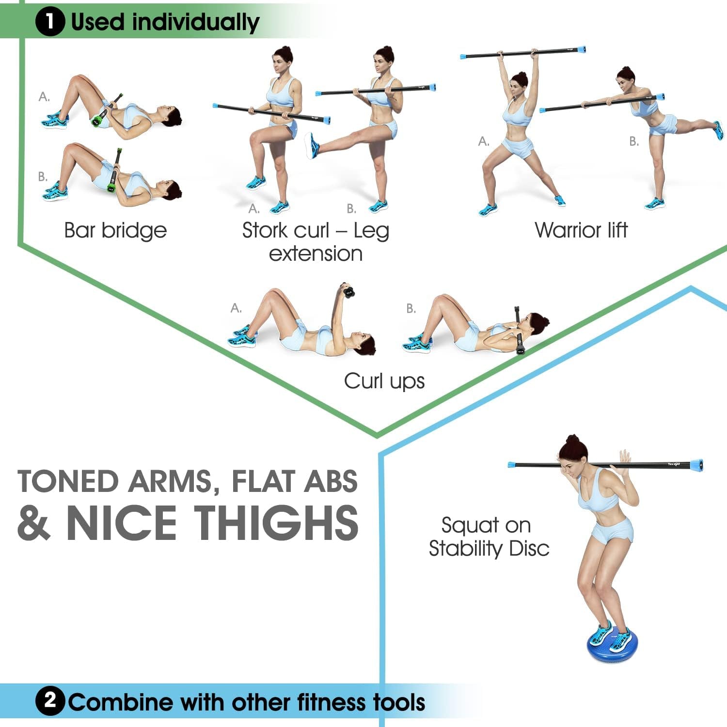 Total Body Workout Weighted Bar, Resistance Band Bar, Racks for Strength Training, Exercise Bar for Yoga in Home and Gym - Single/Combo