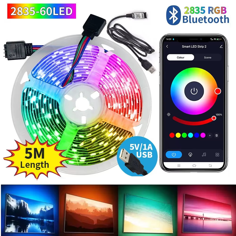 Smart Bluetooth Led Strip Lights RGB 2835 5V USB Smart Life App Controlled for Desktop Screen TV Backlight Flexible Diode Tape