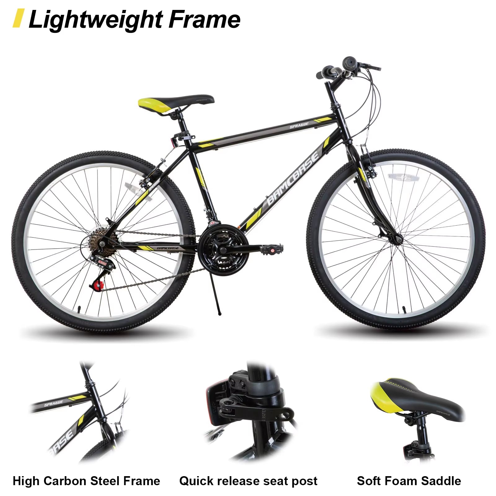 Hiland 24 26 Inch Mountain Bike for Men Women, 21 Speeds High-Carbon Steel Frame, Sport Cycling MTB Bicycle for Adult