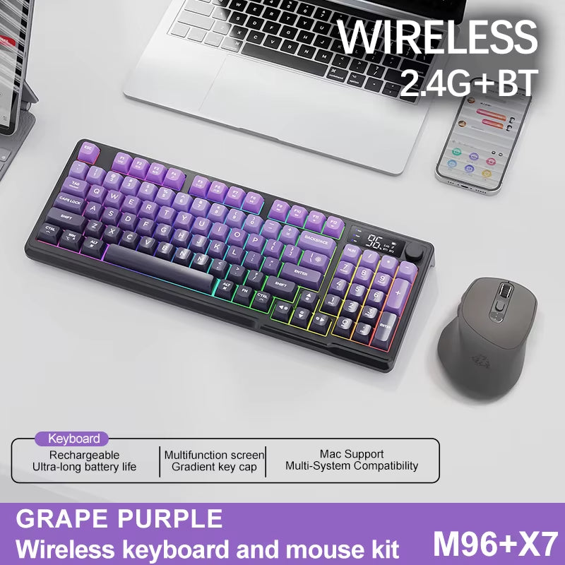 M96 Screen Wireless Keyboard Mouse Kit  Bluetooth Keyboard with Mouse Gaming,Electronic Screen, Multi-Device Connection