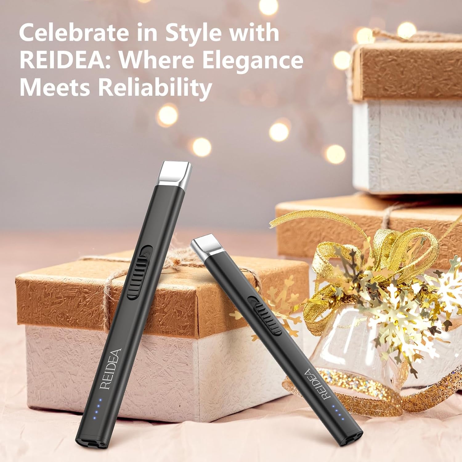 Electric Candle Lighter, Windproof Flameless USB Rechargeable Arc Lighter with Safe Button and Power Indicator for Candle, BBQ and Fireworks, R1 Flat, Obsidian Black