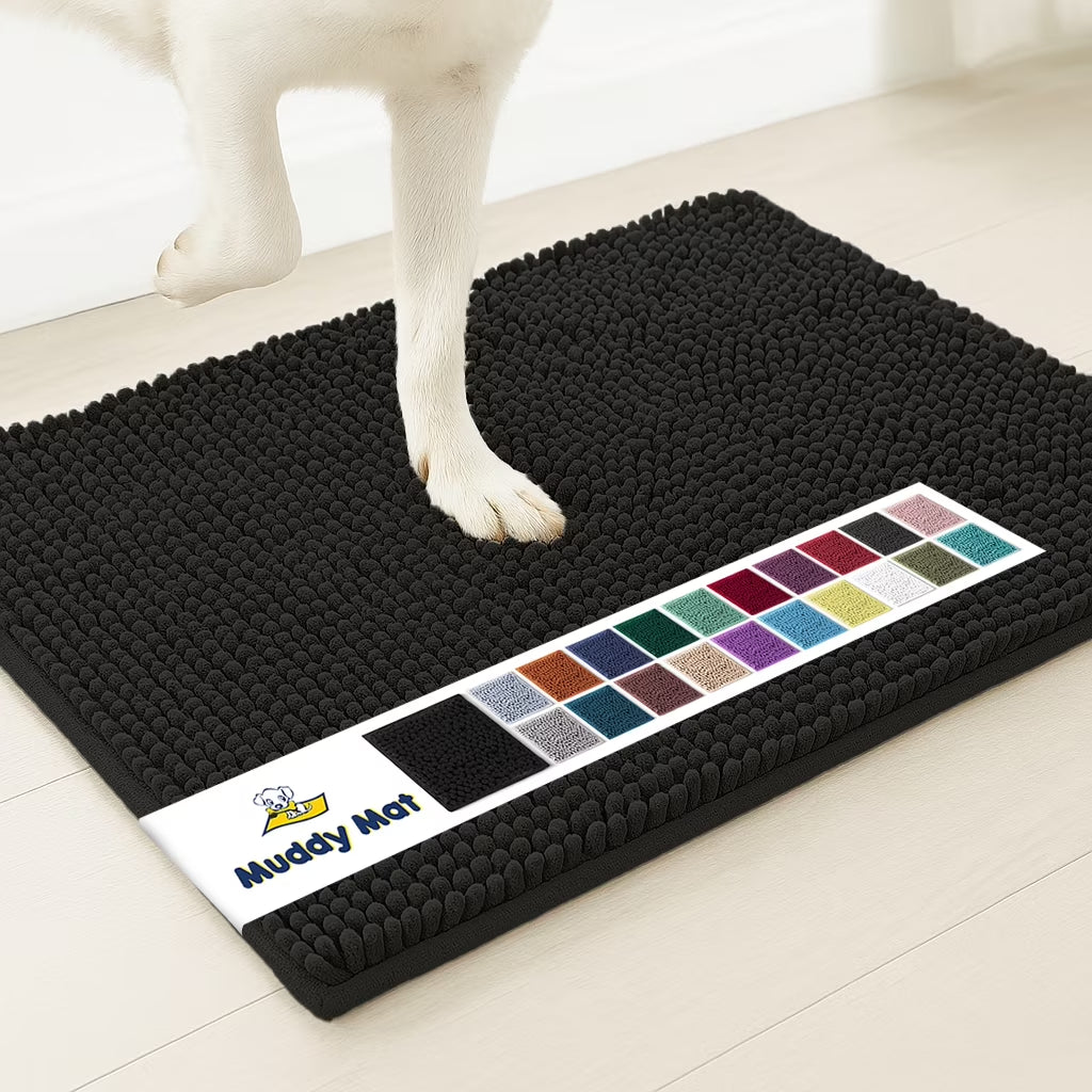 ® AS-SEEN-ON-TV Highly Absorbent Microfiber Door Mat and Pet Rug, Non Slip Thick Washable Area and Bath Mat Soft Chenille for Kitchen Bathroom Bedroom Indoor and Outdoor-Black Medium 30"X19"