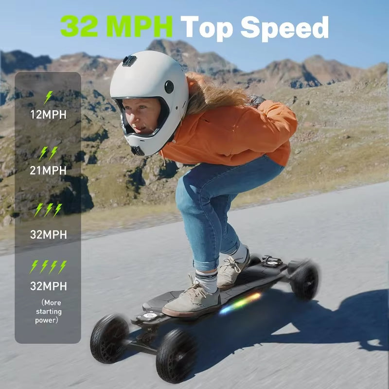 V4/V6/V6Pro/V8/V10 Electric Skateboard with Remote, 250W/450W/500W/1200W/3000W Brushless Motor, 9Mph/12Mph/30 Mph /32M