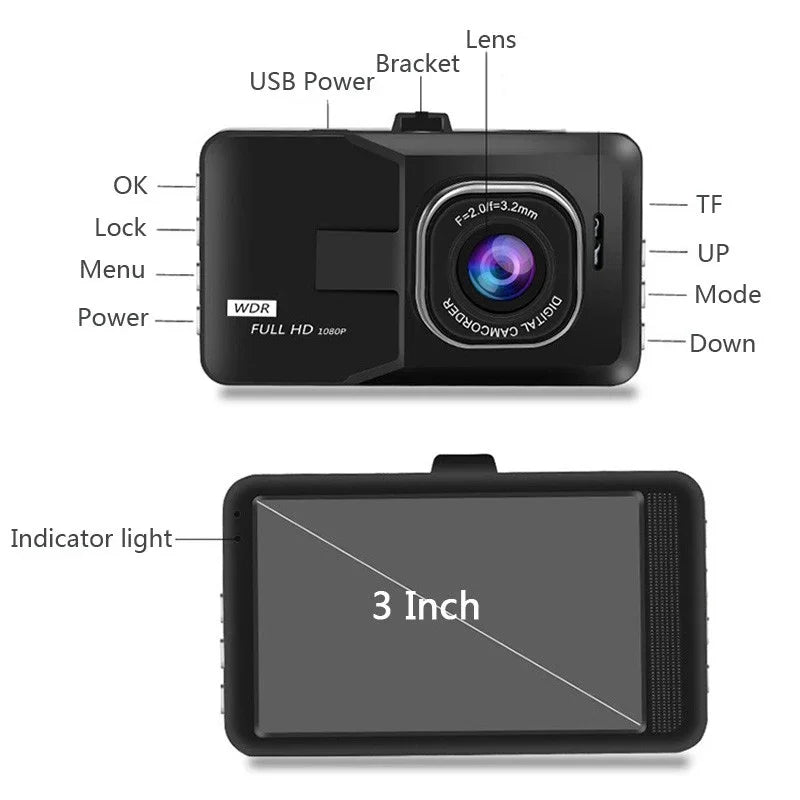 Car Dash Camera 3 Inch Driving Video 1080P Car Auto DVR Loop Recorder for Front and Rear Night Vision G-Sensor Car Accessories