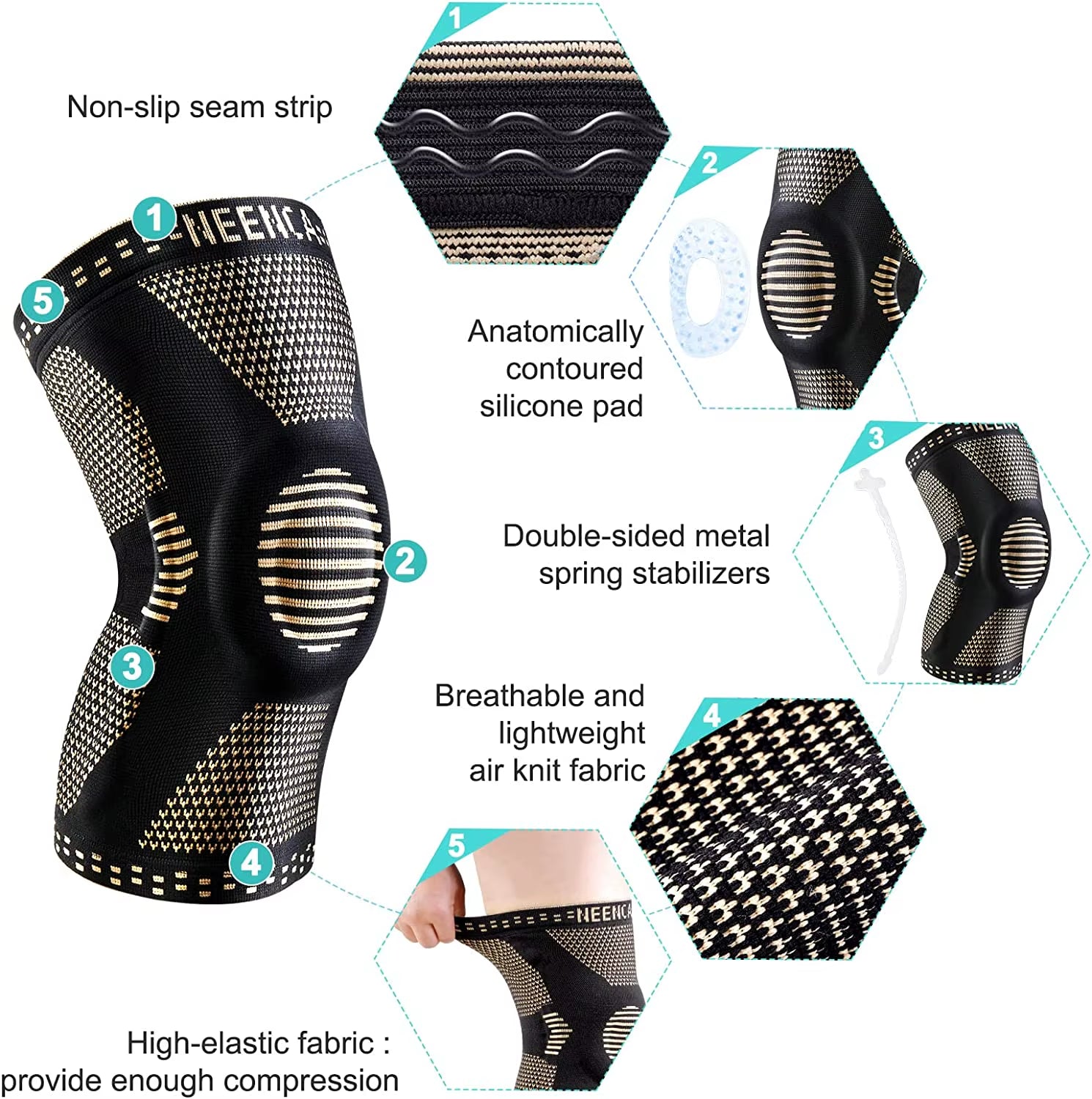 Copper Knee Brace Knee Support with Patella Gel Pad &Side Stabilizers for Knee Pain Sport Arthritis ACL Joint Pain Relief