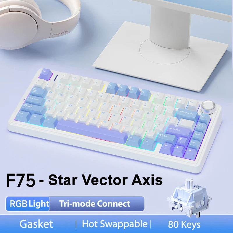 F75 2.4G Wireless/Bluetooth/Wired Gaming Mechanical Keyboard RGB Customized 75% Layout OEM Profile Gasket Structure