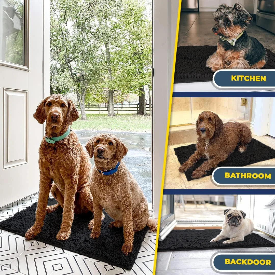 ® AS-SEEN-ON-TV Highly Absorbent Microfiber Door Mat and Pet Rug, Non Slip Thick Washable Area and Bath Mat Soft Chenille for Kitchen Bathroom Bedroom Indoor and Outdoor-Black Medium 30"X19"