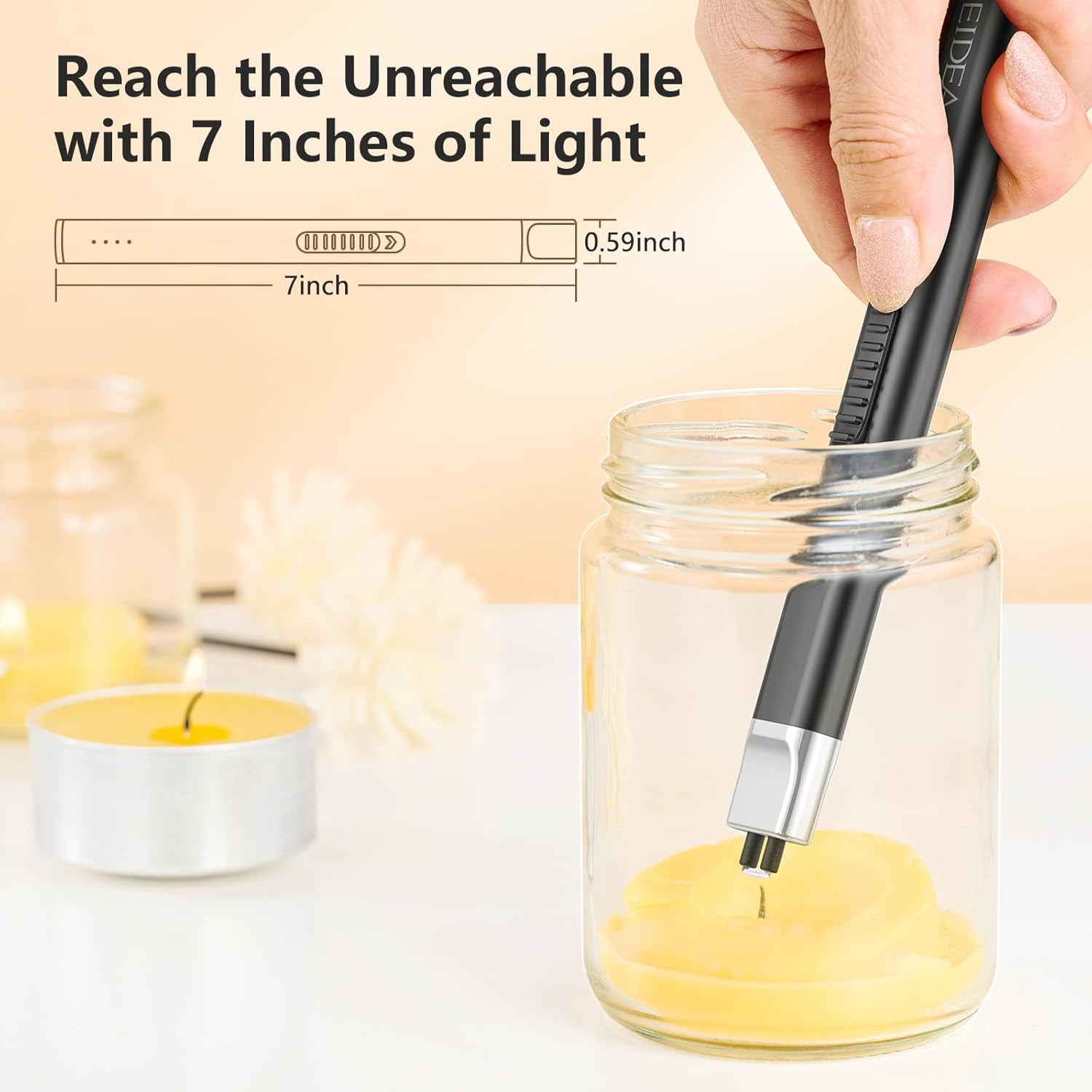 Electric Candle Lighter, Windproof Flameless USB Rechargeable Arc Lighter with Safe Button and Power Indicator for Candle, BBQ and Fireworks, R1 Flat, Obsidian Black