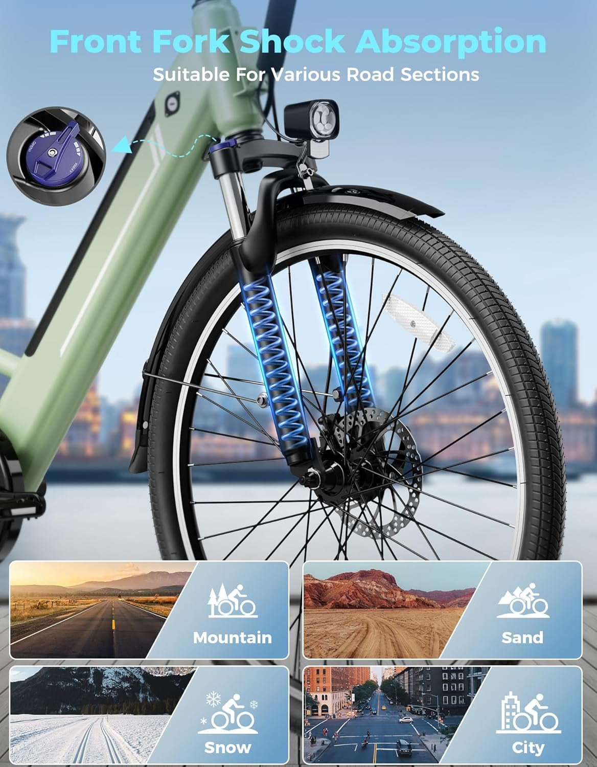 YC1/ST 26" Electric Bike, 750W Peak Motor, Step-Through Ebike for Adults, 360WH Removable Battery, up to 40Miles, Max 23MPH Urban Commuter E-Bike, 7 Speeds & Front Suspension
