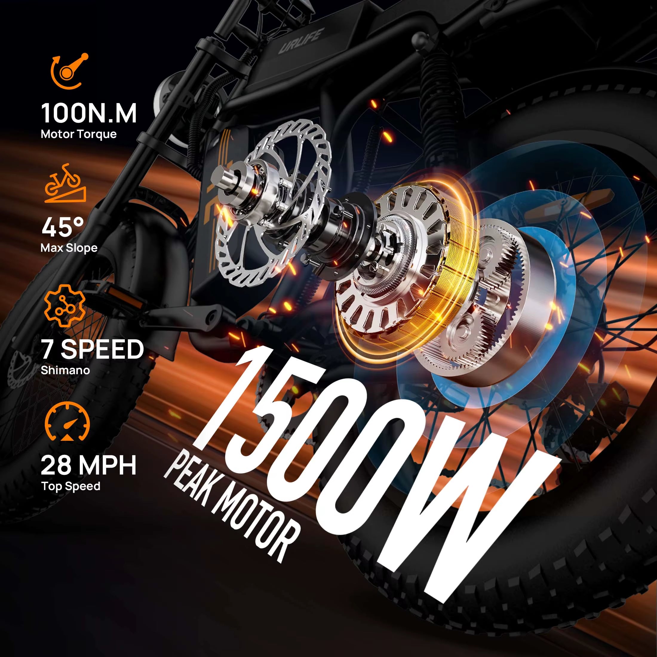 Peak 1500W Electric Mountain Bike with 48V 15.6Ah Removable Battery, 28MPH 100 Mile Range, 20" X 4" Fat Tire E-Bike