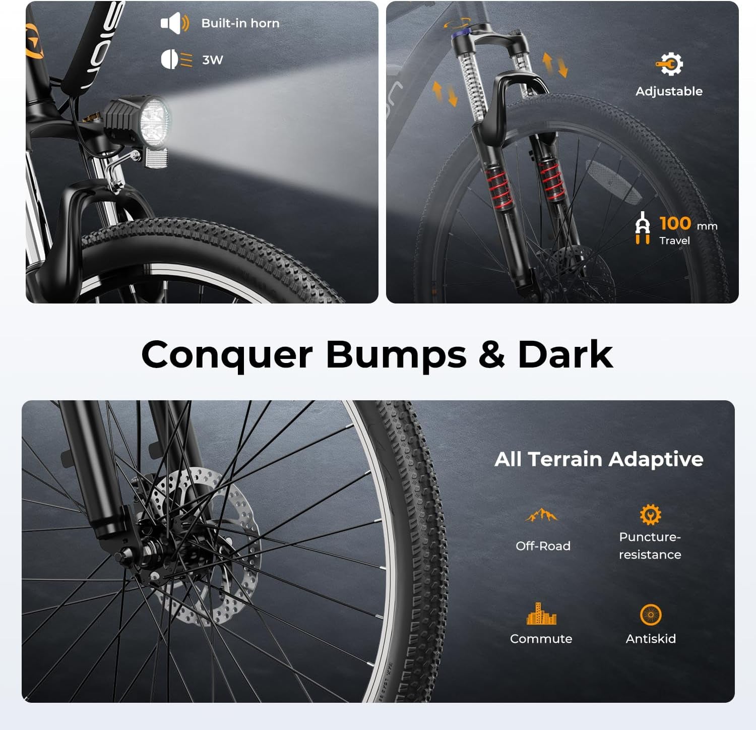 EB5 Electric Bike for Adults with Peak 750W Brushless Motor, 40Miles 20MPH Commuting Electric Mountain Bike with 360Wh Removable Battery, 7-Speed, 26" Tires and Front Fork Suspension