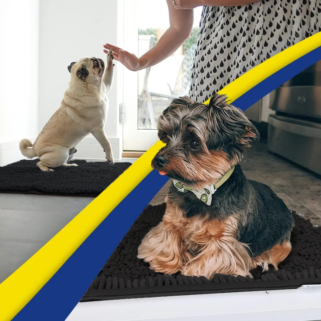 ® AS-SEEN-ON-TV Highly Absorbent Microfiber Door Mat and Pet Rug, Non Slip Thick Washable Area and Bath Mat Soft Chenille for Kitchen Bathroom Bedroom Indoor and Outdoor-Black Medium 30"X19"