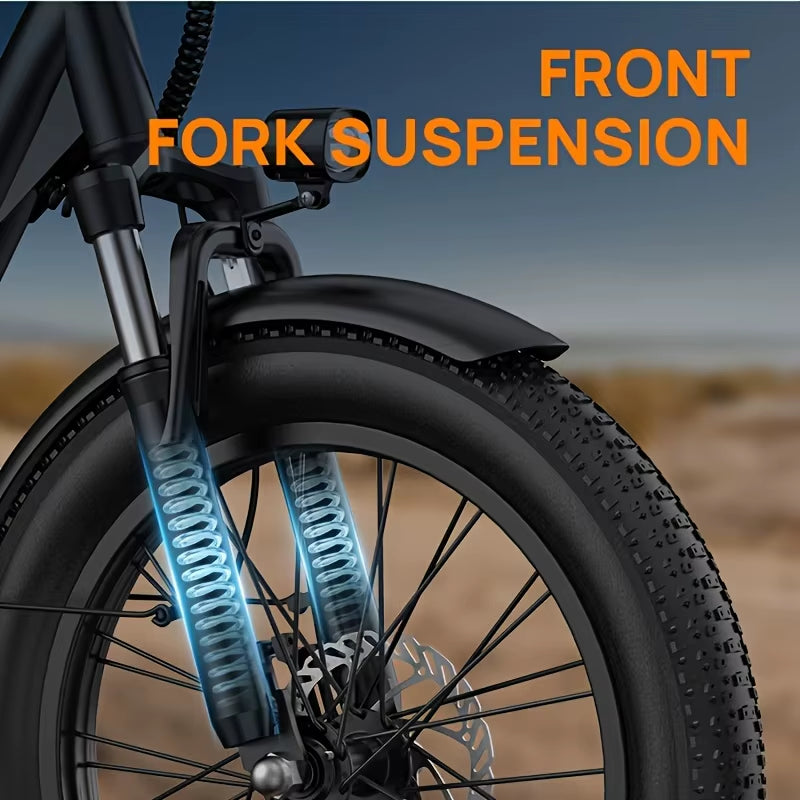 1000W E20 Electric Bike | 48V 13Ah Removable Battery, 20MPH, 20''X3" Fat Tire, 7-Speed E-Bike with Dual Disc Brake