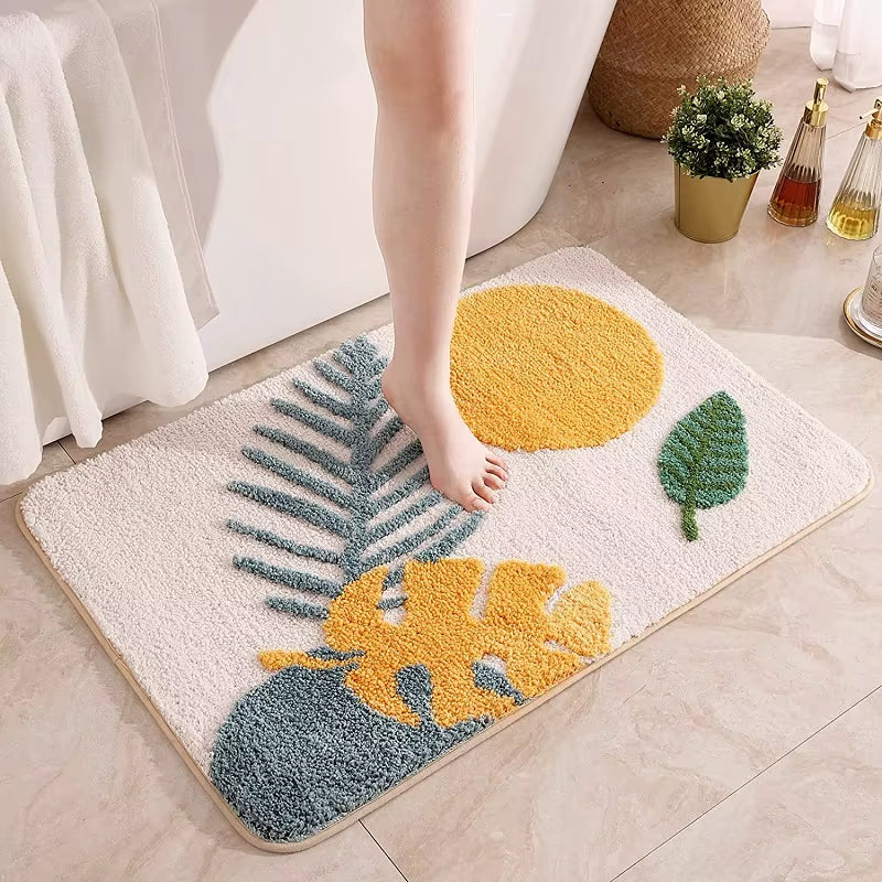 40X60Cm 50X80Cm Abstract Leaves Big Bath Mat Non Slip Boho Bath Rug Soft Microfiber Floor Mats for Tub Bathroom Indoor Doormat