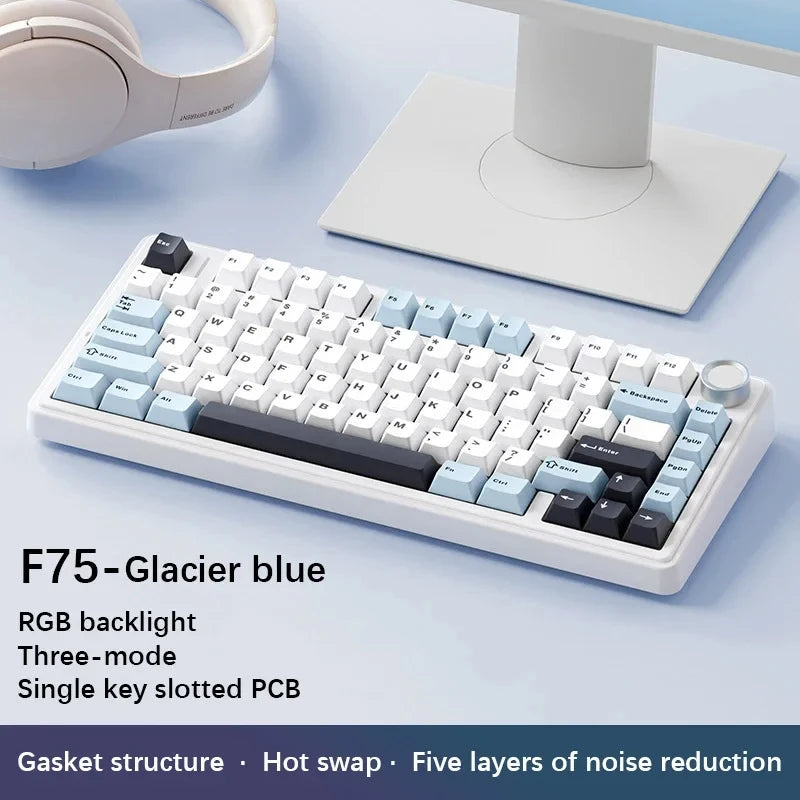 F75 2.4G Wireless/Bluetooth/Wired Gaming Mechanical Keyboard RGB Customized 75% Layout OEM Profile Gasket Structure