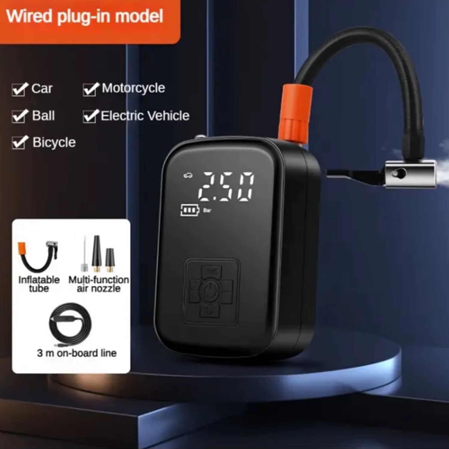 Wireless Portable Car Air Pump Digital Display Multi-Function Tire Basketball Bicycle Emergency Inflator Pump for Travel Camping