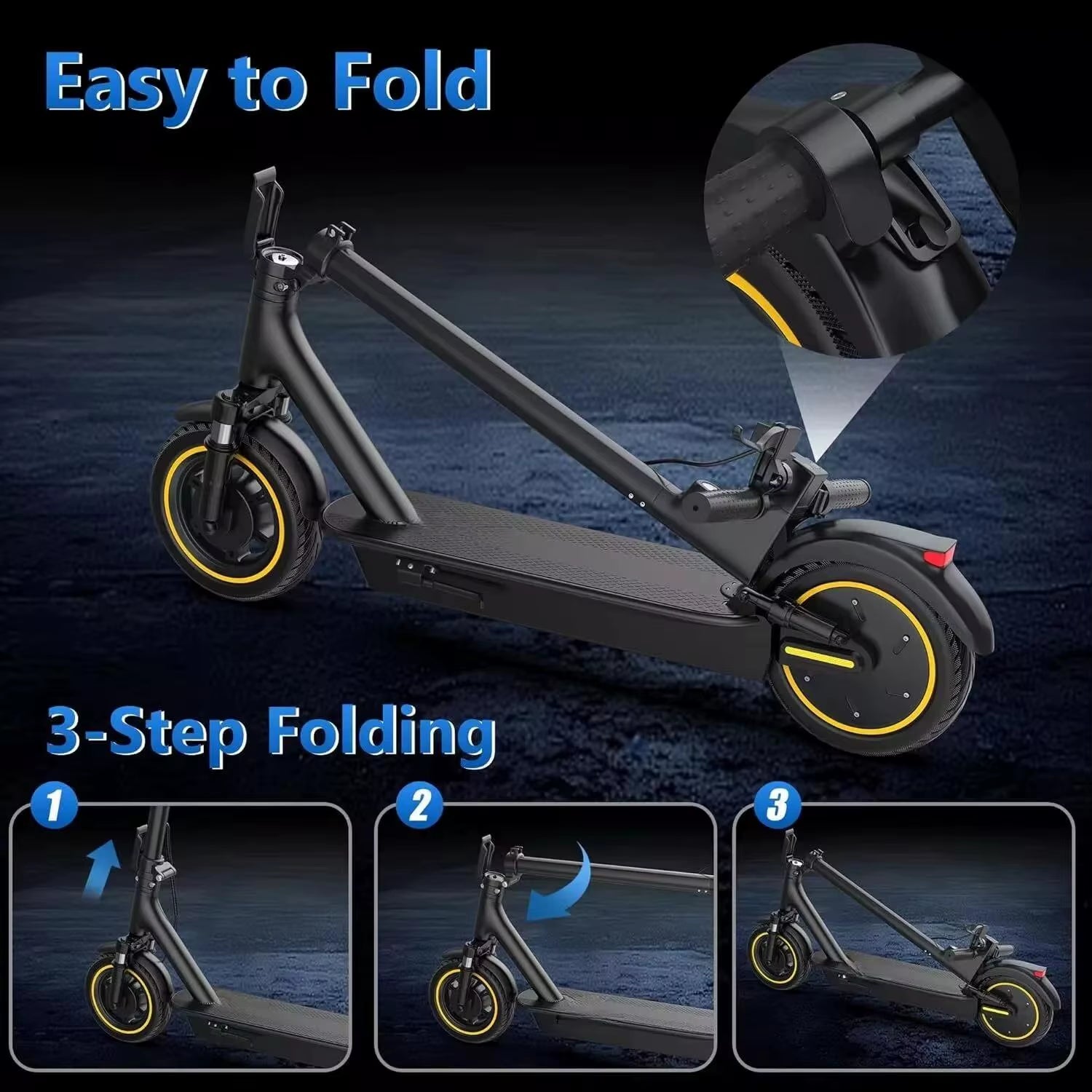 LPMAX 10" Solid Tires Folding Electric Scooter 22MPH 500W 14.5AH 28Miles Super Long Range Dual Shock Absorber Escooter
