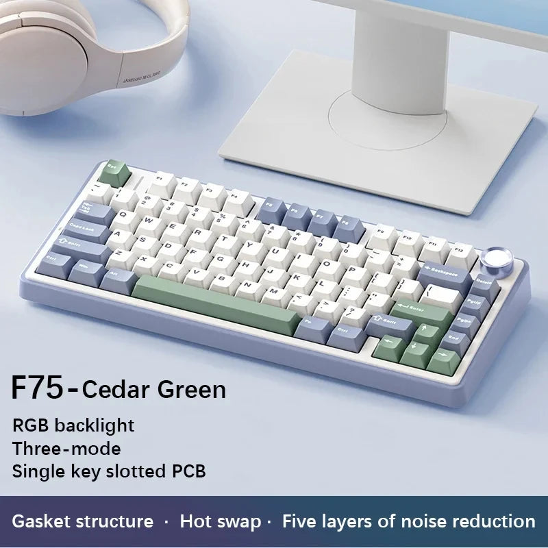 F75 2.4G Wireless/Bluetooth/Wired Gaming Mechanical Keyboard RGB Customized 75% Layout OEM Profile Gasket Structure