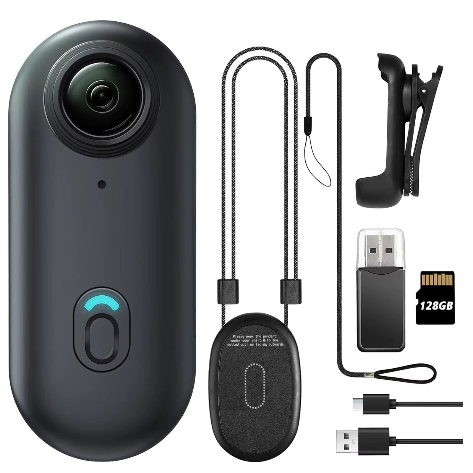 4K Mini WIFI Action Camera 128GB Thumb POV Portable Video Recorder with IPX7 Waterproof Camcorder Helmet Mount Vlogging (Black)