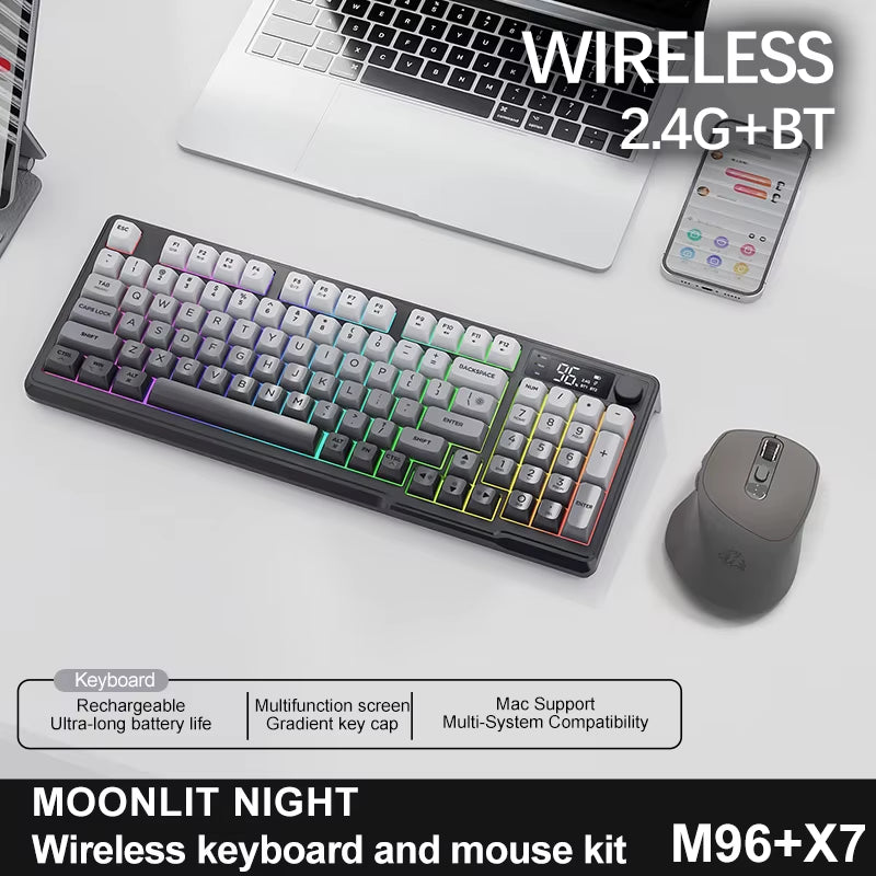 M96 Screen Wireless Keyboard Mouse Kit  Bluetooth Keyboard with Mouse Gaming,Electronic Screen, Multi-Device Connection