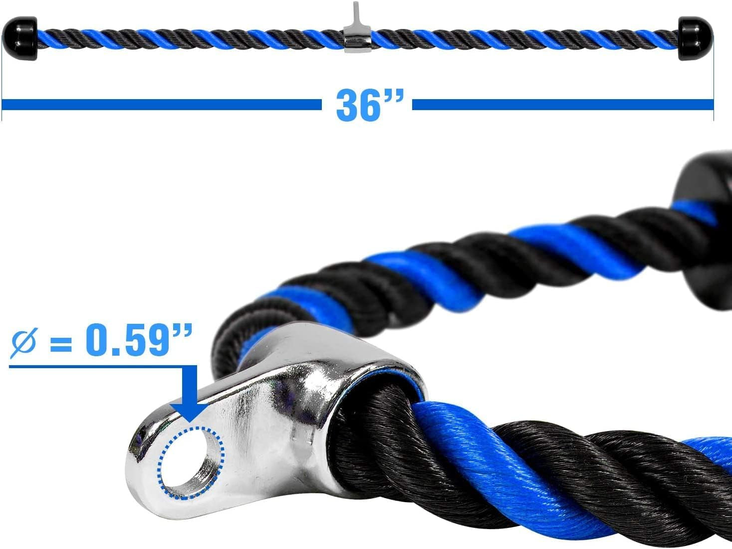 Deluxe Tricep Rope Cable Attachment, 27 & 36 Inch with 4 Colors, Exercise Machine Attachments Pulley System Gym Pull down Rope with Carabiner