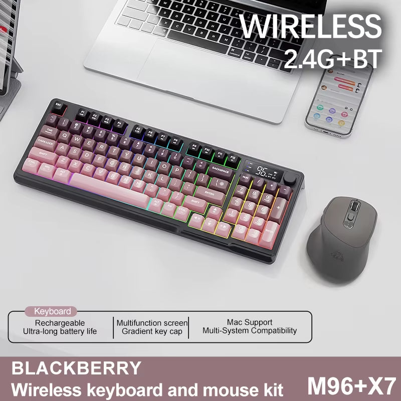 M96 Screen Wireless Keyboard Mouse Kit  Bluetooth Keyboard with Mouse Gaming,Electronic Screen, Multi-Device Connection