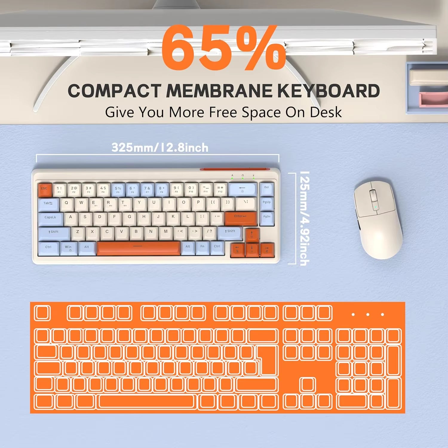 M68 65% Wireless Gaming Keyboard,Tri-Mode Silent Membrane Keyboard,Pbt Keycaps,2000Mah 67 Keys Rainbow LED Backlit for Win/Mac