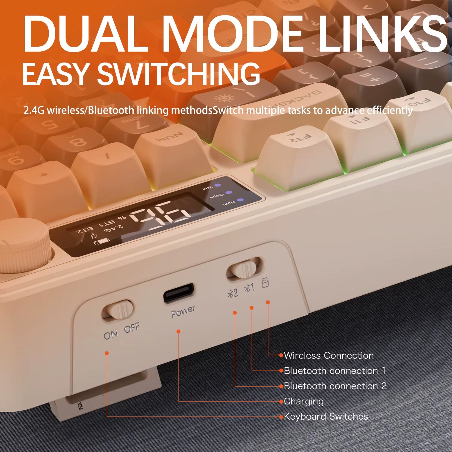 M96 Screen Wireless Keyboard Mouse Kit  Bluetooth Keyboard with Mouse Gaming,Electronic Screen, Multi-Device Connection