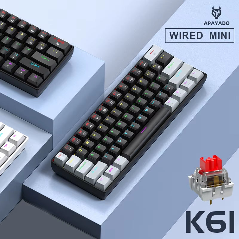 K61 Mini Mechanical Keyboard,Wired,61 Keys,Phantom RGB, Black/White Red/Blue Mechanical Switch for Gaming,60% Portable