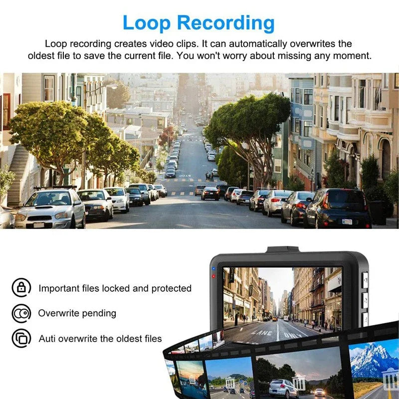 Car Dash Camera 3 Inch Driving Video 1080P Car Auto DVR Loop Recorder for Front and Rear Night Vision G-Sensor Car Accessories
