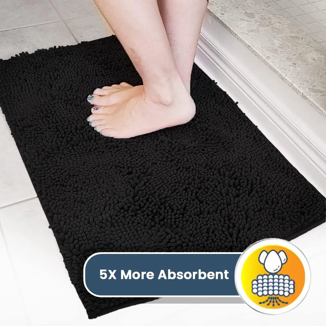 ® AS-SEEN-ON-TV Highly Absorbent Microfiber Door Mat and Pet Rug, Non Slip Thick Washable Area and Bath Mat Soft Chenille for Kitchen Bathroom Bedroom Indoor and Outdoor-Black Medium 30"X19"