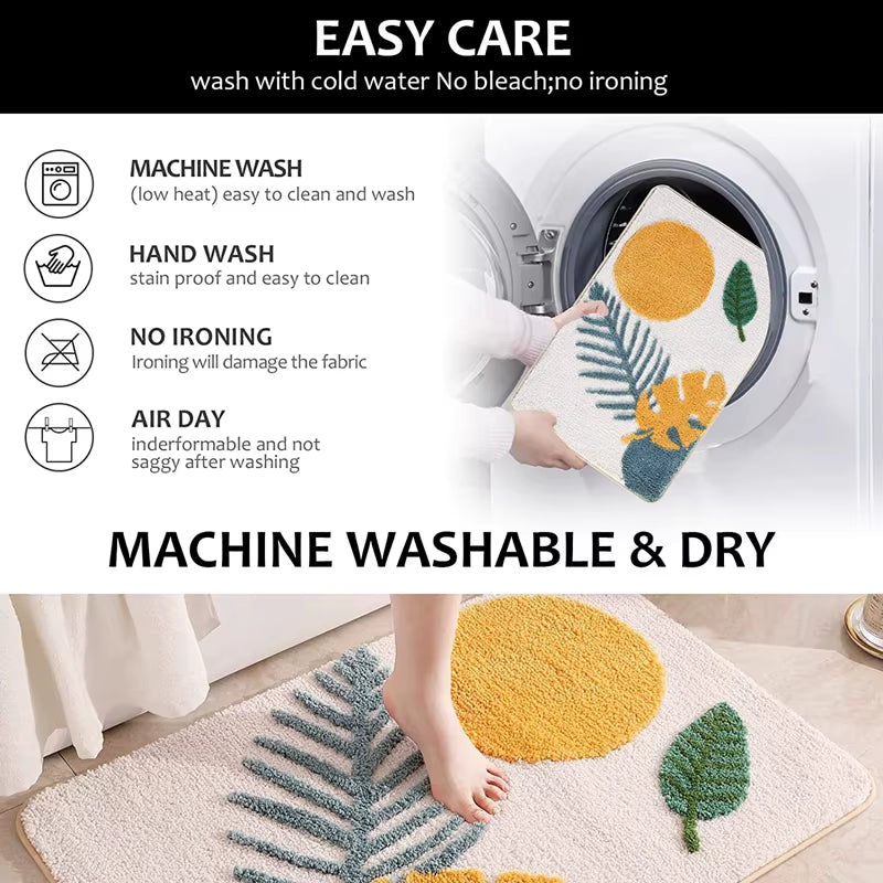 40X60Cm 50X80Cm Abstract Leaves Big Bath Mat Non Slip Boho Bath Rug Soft Microfiber Floor Mats for Tub Bathroom Indoor Doormat