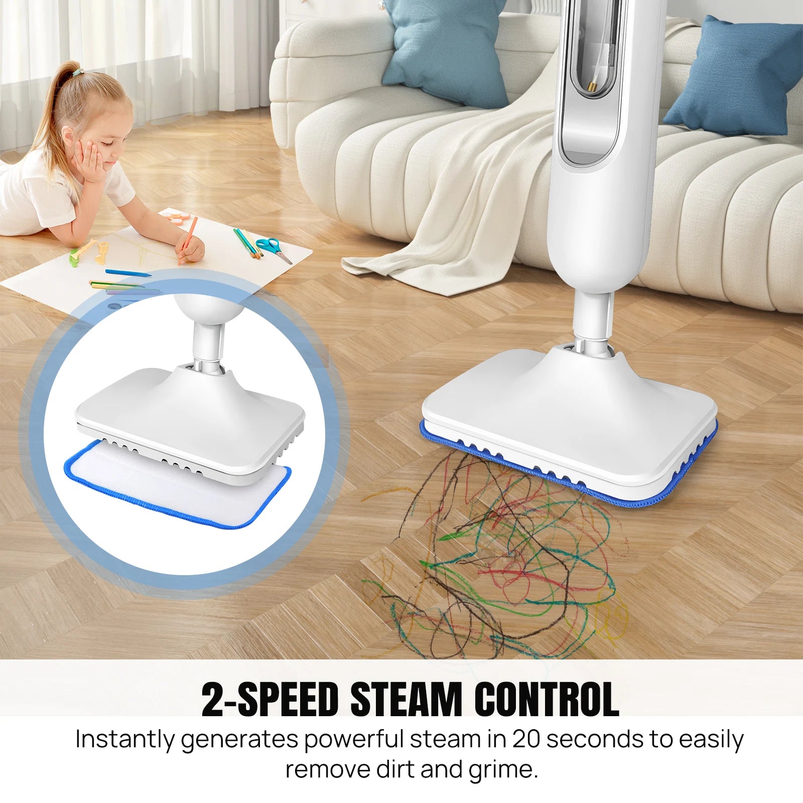Steam Mop & Detachable Steam Cleaner, 1500W Powerful Floor Steamer for Carpet Laminate Hardwood,2 Washable Pads, 400Ml