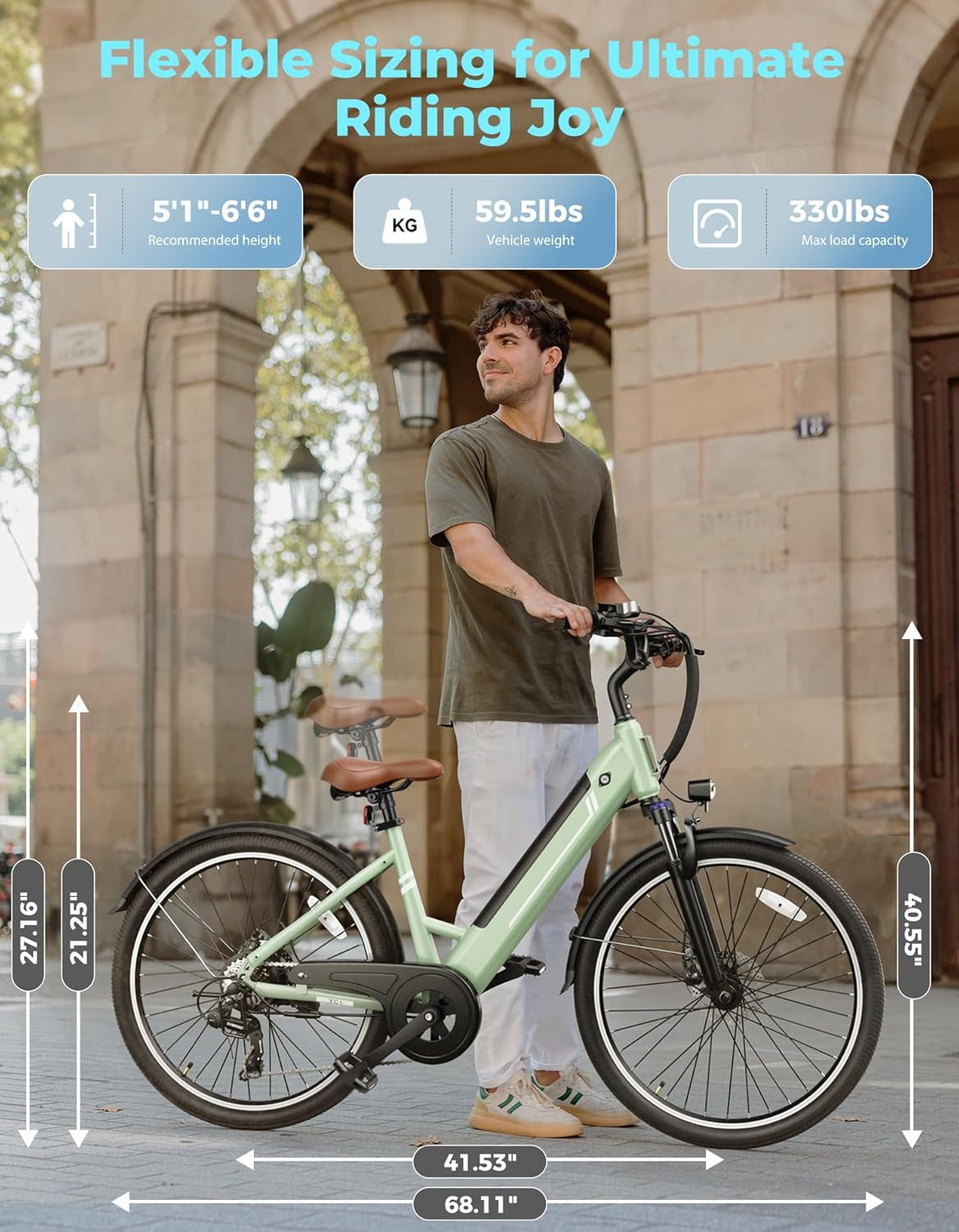YC1/ST 26" Electric Bike, 750W Peak Motor, Step-Through Ebike for Adults, 360WH Removable Battery, up to 40Miles, Max 23MPH Urban Commuter E-Bike, 7 Speeds & Front Suspension