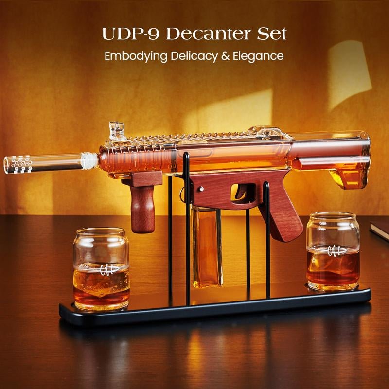Kollea Gun Whiskey Decanter Set-Limited Edition, Detachable Liquor Decanter with Bullet Shot Shaped Glass, Cool Anniversary Birthday Gift for Him Husband Men Dad, Military Present for Home Bar Drinking Utensils Wooden Drinkware Stylish Flasks