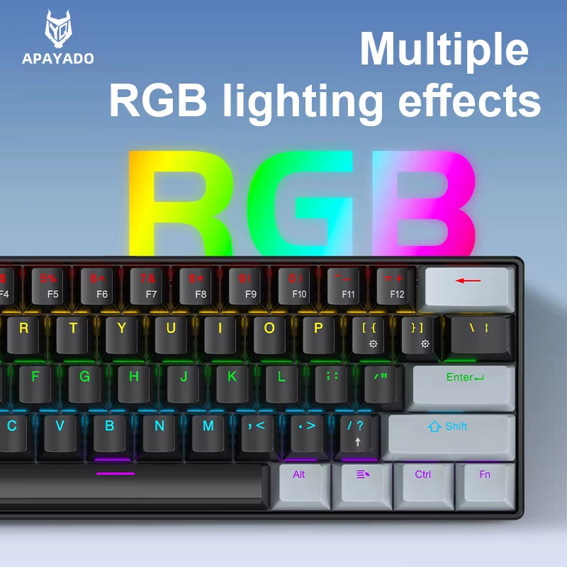 K61 Mini Mechanical Keyboard,Wired,61 Keys,Phantom RGB, Black/White Red/Blue Mechanical Switch for Gaming,60% Portable
