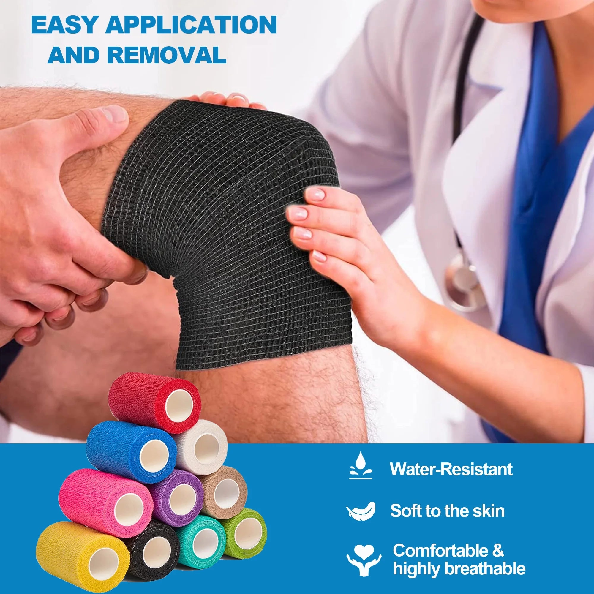 Self Adhesive Bandage Wrap, 12 Pack 4 Inch X 5 Yards Waterproof Stretch Bandage Sports Tape, Breathable Athletic Elastic Bandage for Sports, Wrist, Ankle, Pets
