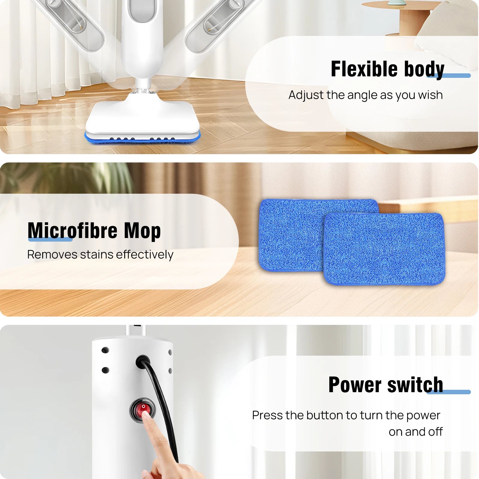Steam Mop & Detachable Steam Cleaner, 1500W Powerful Floor Steamer for Carpet Laminate Hardwood,2 Washable Pads, 400Ml