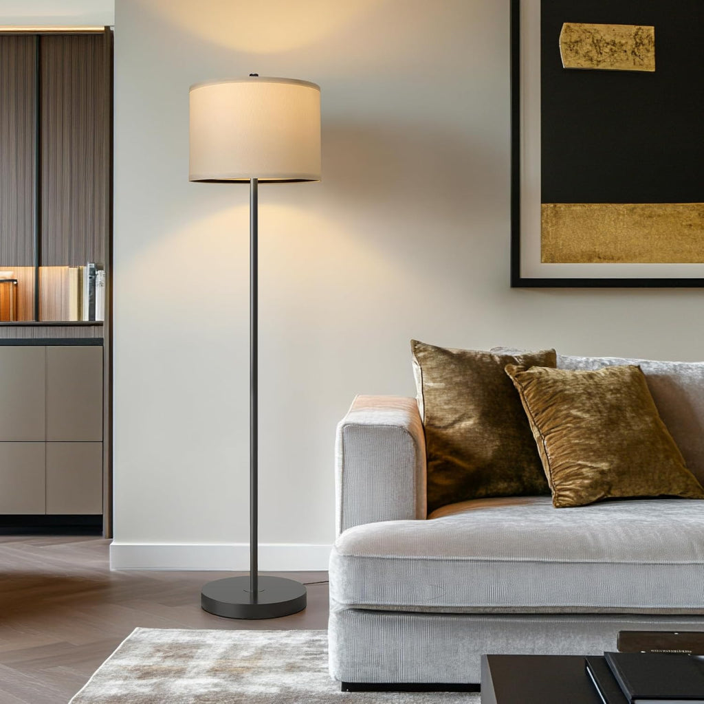 61" Farmhouse Industrial Floor Lamp for Living Room Standing Floor Lamp Rustic Floor Lamps for Living Room Bedroom Tall Lamps with Rotary Switch for Bedroom with White Linen Lamp Shade