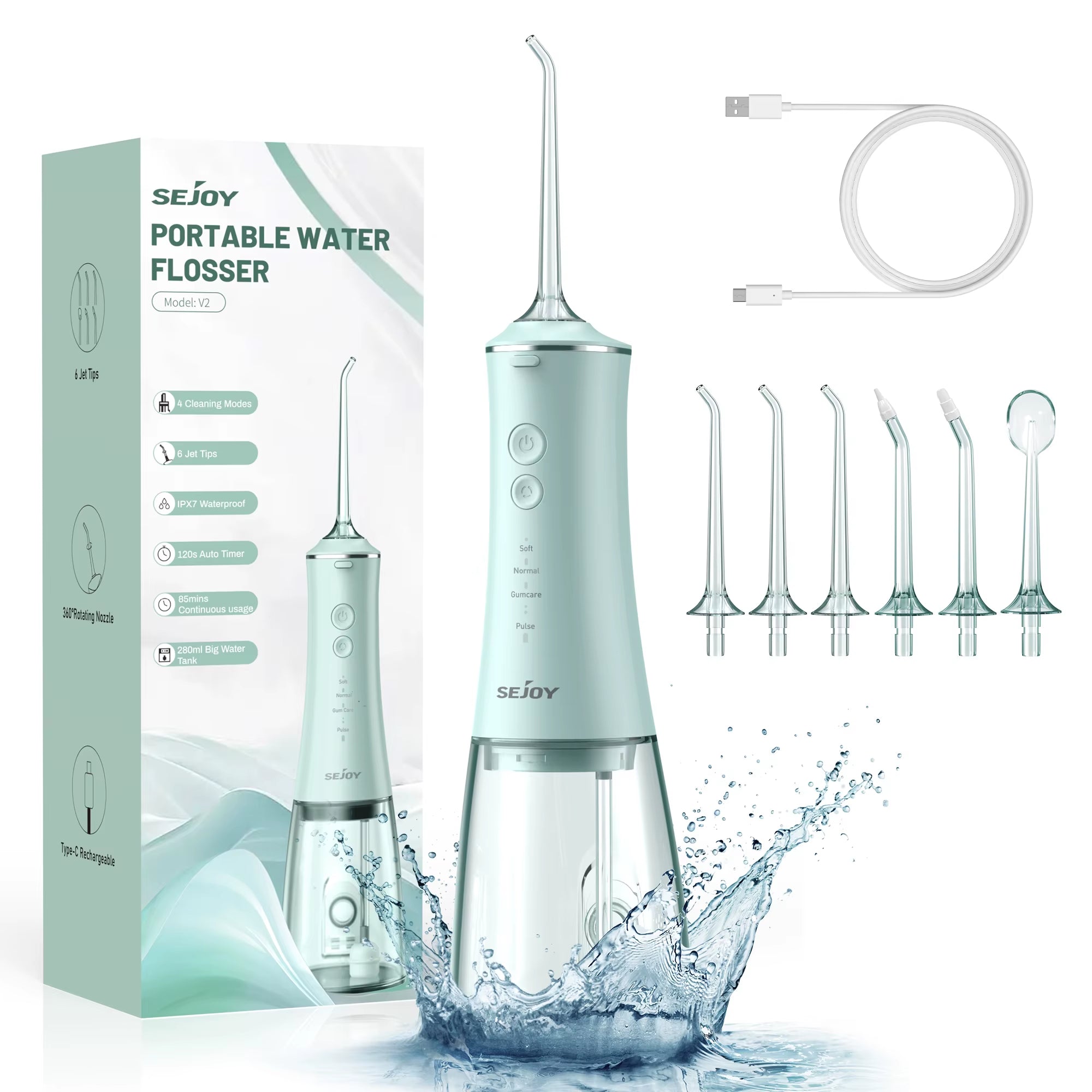 Dental Oral Irrigator Water Flosser Thread Teeth Pick Mouth Washing Machine 4 Nozzels 4 Modes Magnetic Rechargeable