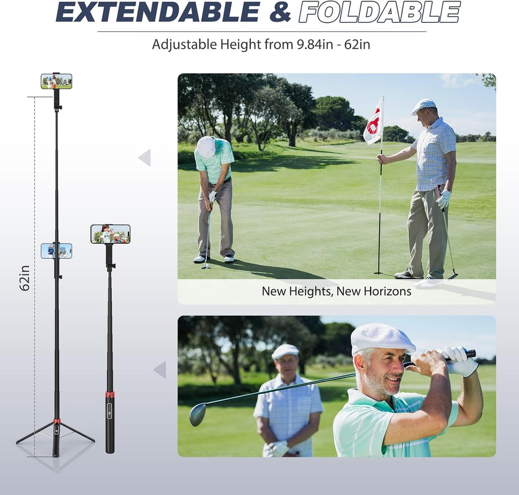 62" Phone Tripod & Selfie Stick for Golf Training, Extendable Cell Phone Tripod