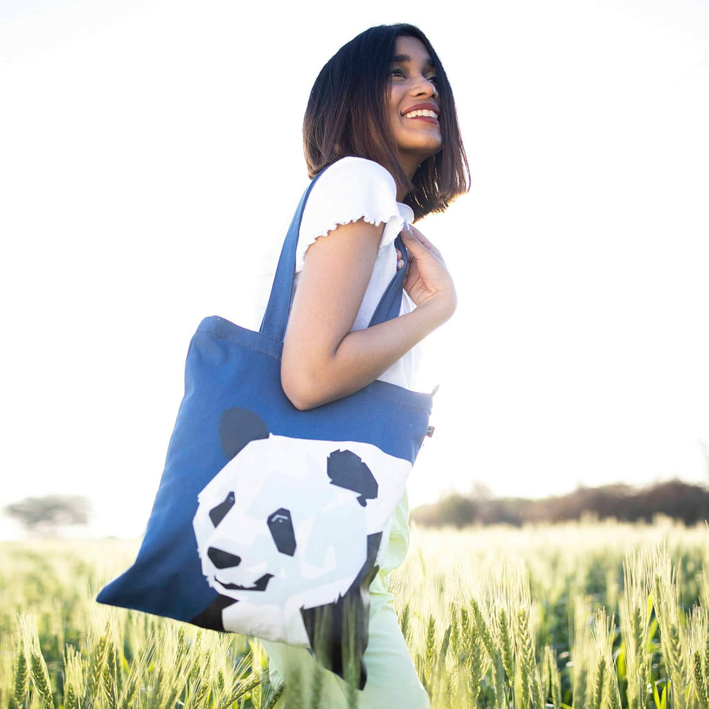 100% Organic Canvas Tote Bag with Zip, Eco-Friendly Small Tote Bags for Women for Christmas, Travel, Beach & Shopping, Panda, One Size