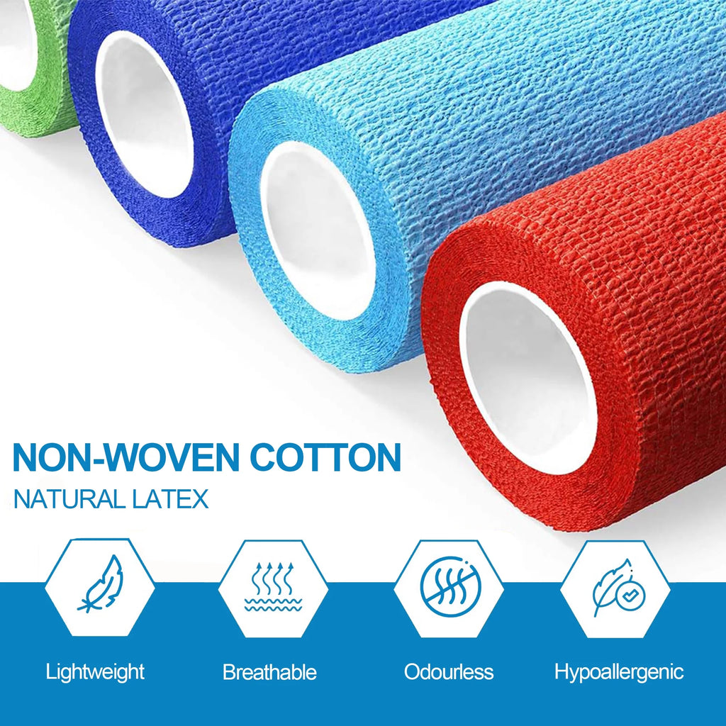 Self Adhesive Bandage Wrap, 12 Pack 4 Inch X 5 Yards Waterproof Stretch Bandage Sports Tape, Breathable Athletic Elastic Bandage for Sports, Wrist, Ankle, Pets