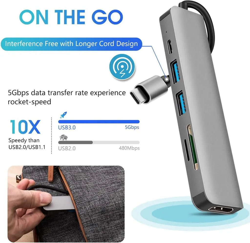 6 Ports USB C Hub to 4K Hdmi-Compatible SD TF Card Reader USB 3.0 2.0 HUB Type C Charging Docking for Macbook Ipad Samsung